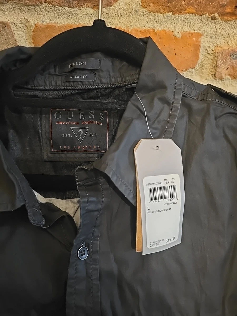 Camisa negra GUESS Dillon Jet para hombre talla grande manga corta abotonada