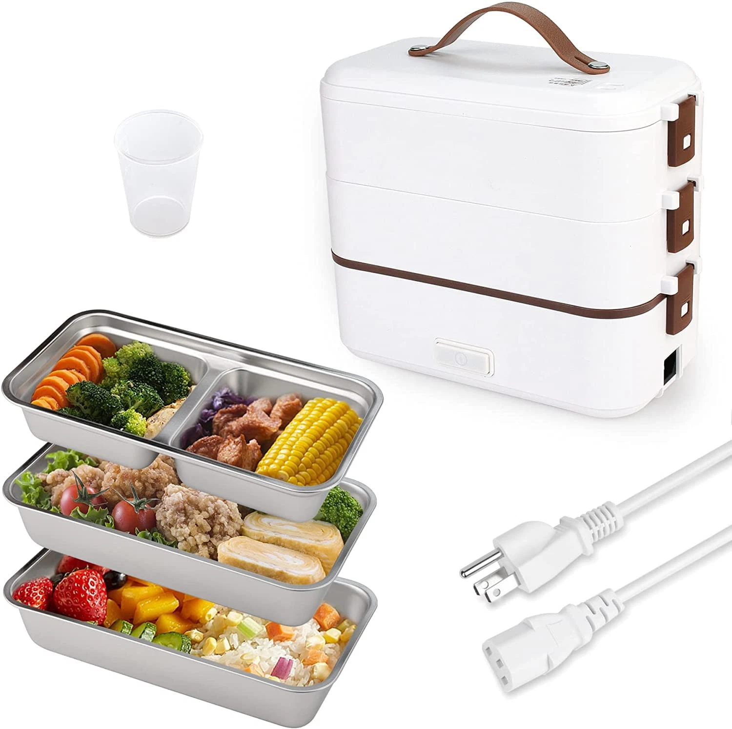 CTSZOOM Self Cooking Electric Lunch Box, Portable Food lvory White- 3 Layers