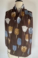 DELICATE UNBRANDED women  s Silk Scarf In Brown floral Print Hand Rolled 62"/14"