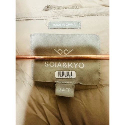 SOIA & KYO Off White Nylon Puffer Style Knee Length Hooded Jacket size XS - Picture 18 of 24
