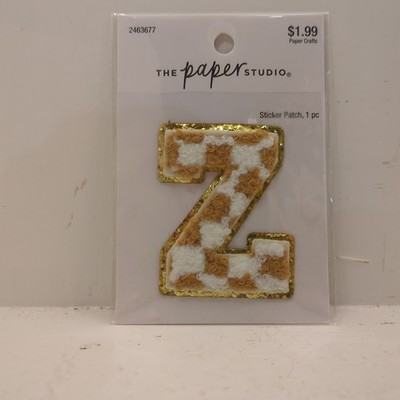 The Paper Studio Chenille V Brown White Checker Sticker Patch Alphabet Letter