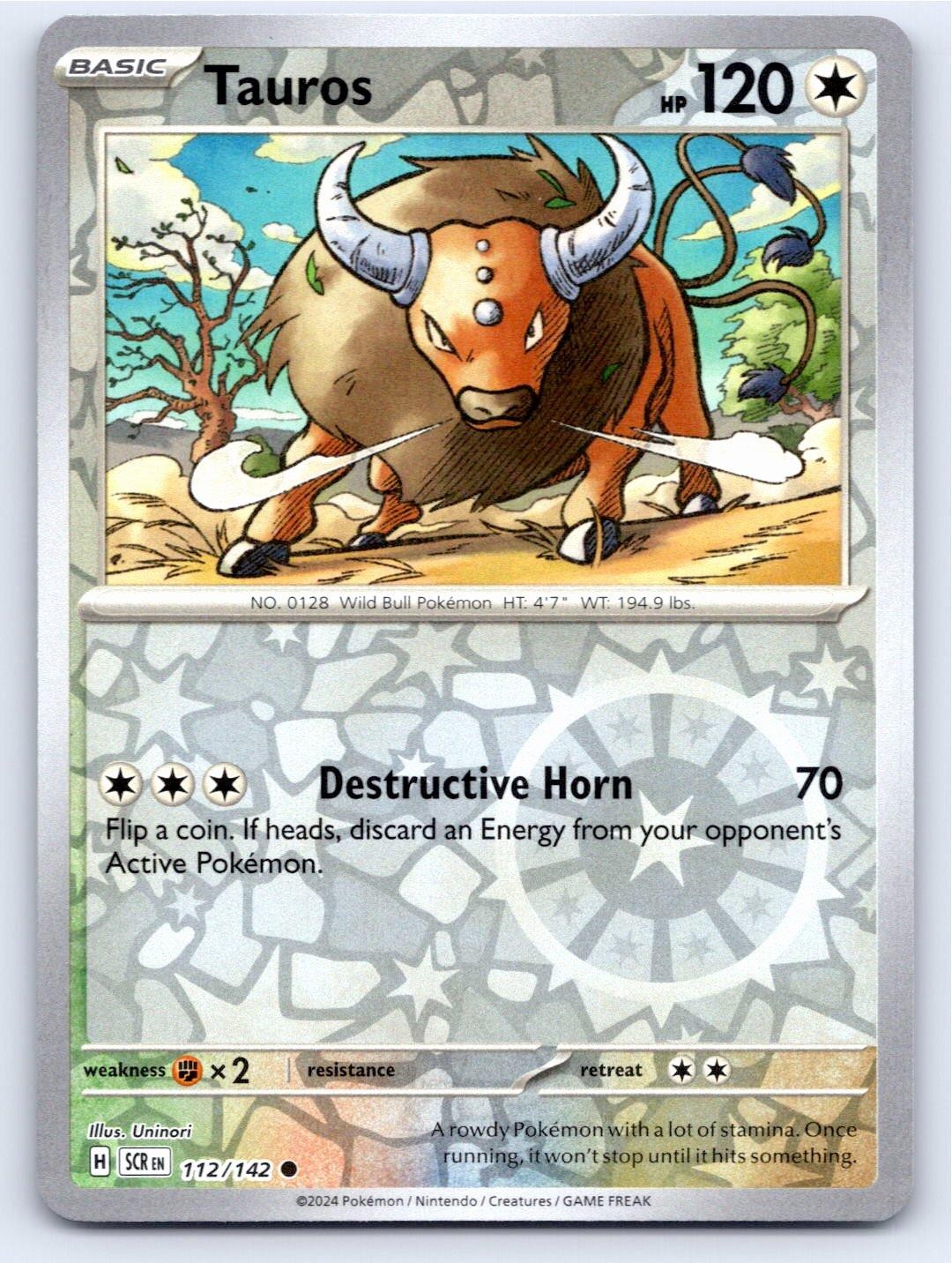 2024 POKEMON TAUROS STELLAR CROWN 112/142 REVERSE HOLO COMMON NM A2836 FREE S&H