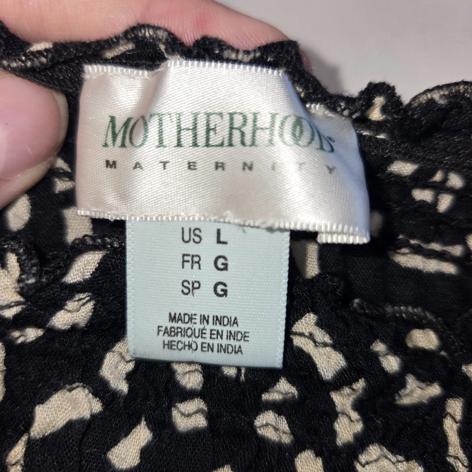 Motherhood Maternity Maxi Dress Black White Print Tie Straps Size Large - Image 4 of 4