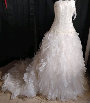  Nwt Monique Luo Ivory Lace Wedding Dress Size 14 Big Puffiness $1150 