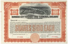 Kansas City Viaduct and Terminal Railway. Stock Certificate.