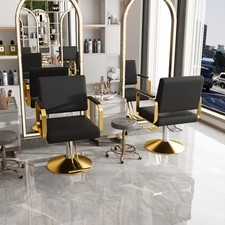 Hydraulic Salon Barber Chair 360&deg; Swivel Non-Tilting Black Gold