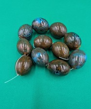 Set Of 11 Large Vintage Ceramic Macrame Beads Brown  Turquoise