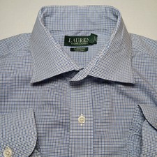 Ralph Lauren Mens Classic Fit Dress Shirt Large 15.5-32/33 Blue Check Non Iron
