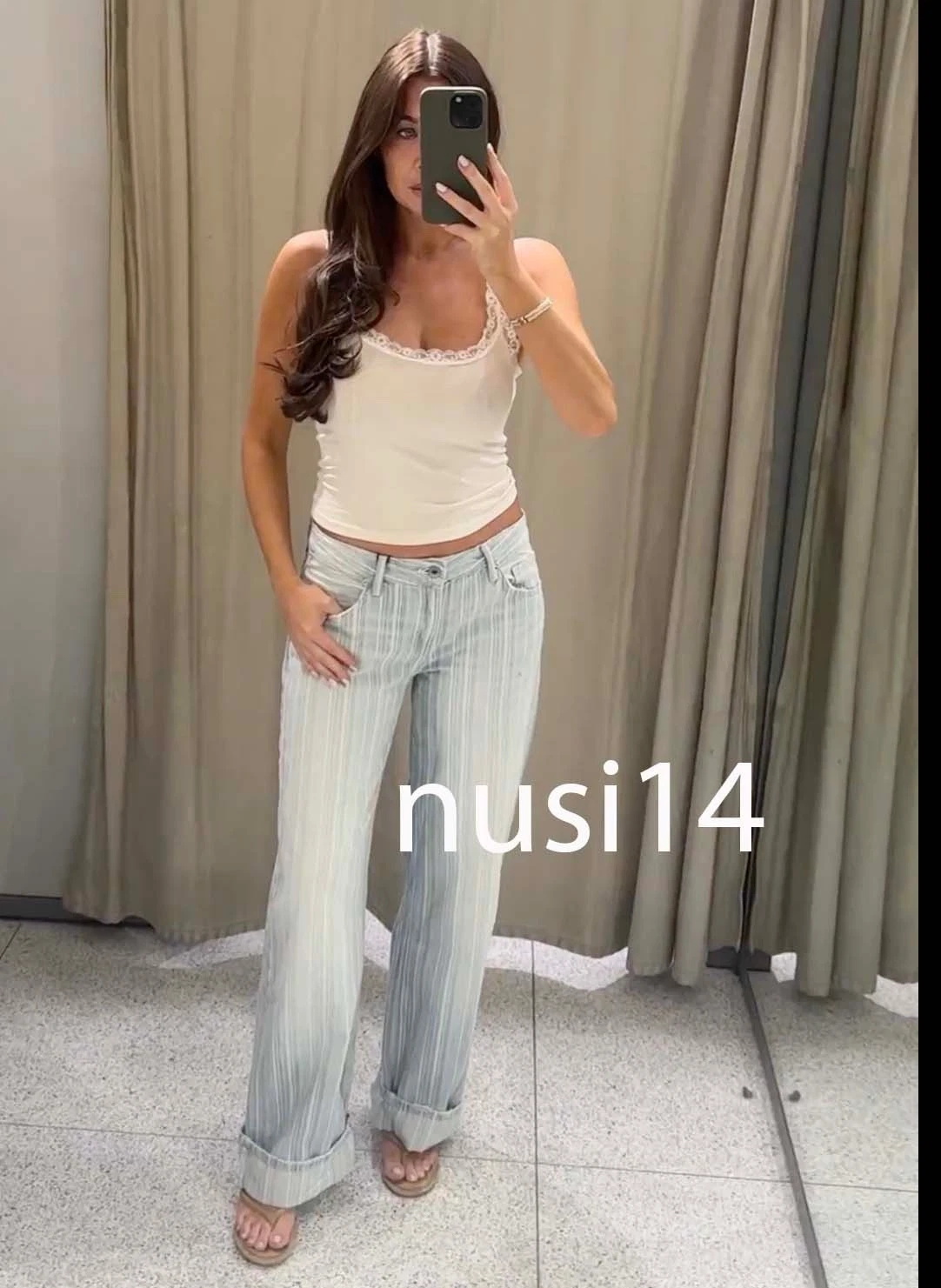 ZARA NEW WOMAN TRF LOW RISE STRIPED FOLDED LOOSE JEANS PANT 8727/114/050