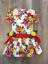 Vintage Youngland Floral Dress Size 7 Waffle Knit ILGWU Union Made USA Piped