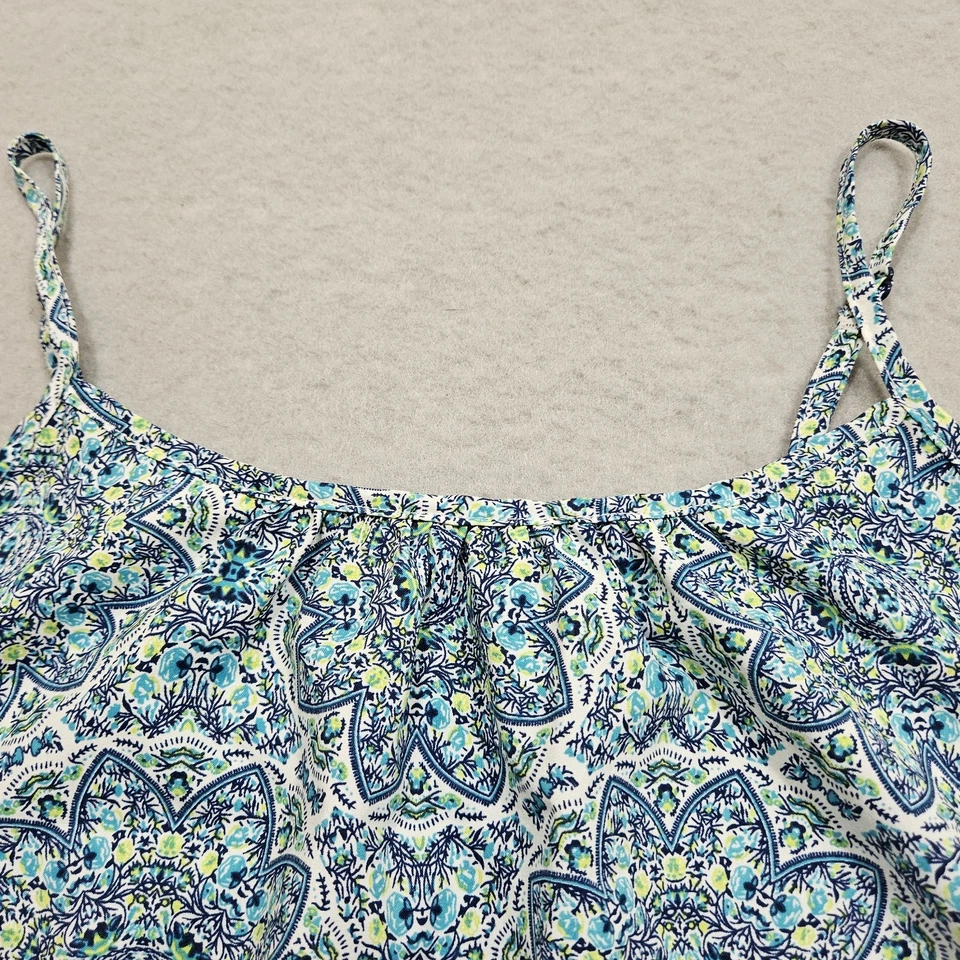 Blusa Cami Desteñida Glory Para Mujer Pequeña Verde Azulado Estampado Mandala Plisado Cuello Tirantes Foto 3 de 4