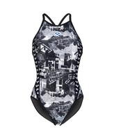 Arena Damen Badeanzug Icons Fast Back Allover, Schwarz/Weiß, DE36 UK/USA32