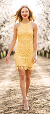 Lulus Dress Womens Size S Yellow Love Poem Floral Crochet Lace Halter Sleeveless