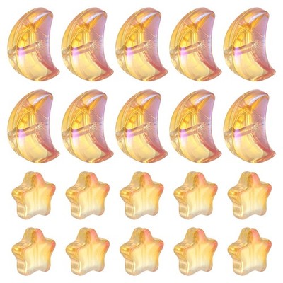 60Pcs Star Moon Shaped Beads, 2 Style Acrylic Spacer Beads Gold Rose Red