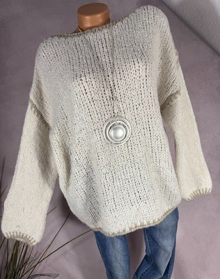 Damen Flauschiger Oversize Pullover  Grobstrick  One Size Kuschelig Creme