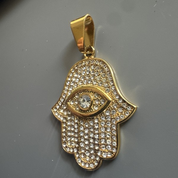 Alternate view of Gold Plated Hamsa Eye Cubic Pendant Inch Necklace Religious Faith