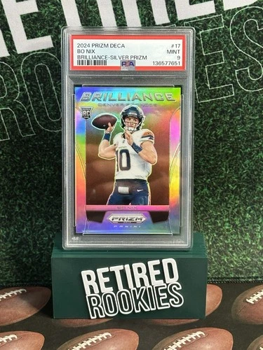 Bo Nix 2024 Prizm Deca Brilliance Silver Prizm Rookie RC Denver Broncos Psa 9