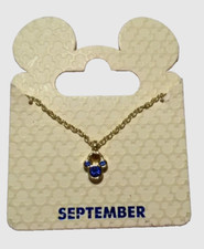 Disney Parks Mickey Mouse Faux Sapphire September Birthstone Necklace Gold Tone