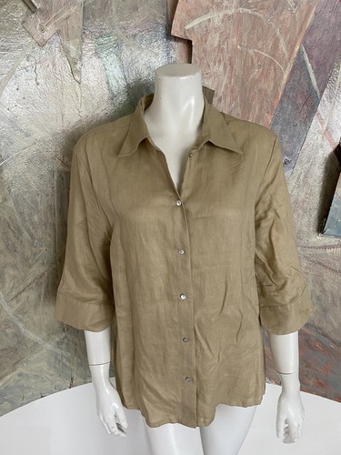 Linen Blouse Top H\u0026M Tan Beige Camel 