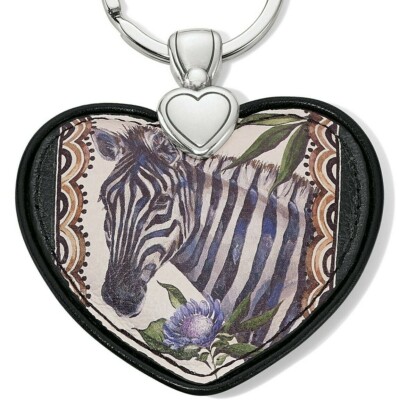 NWT Brighton AFRICA STORIES ZEBRA Key Fob Ring Leather Heart MSRP $45