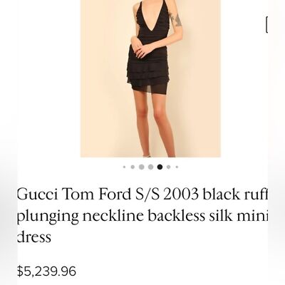 Gucci Tom Ford S/S 2003 black ruffle plunging neckline