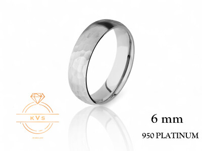 950 Platinum Low Dome 6mm Wedding Band Ring - Comfort Fit HAMMERED Finish