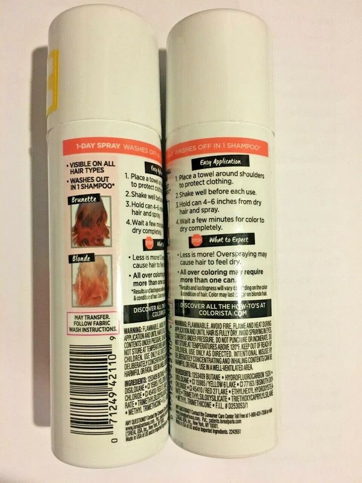 Paquete de 2 spray L'Oréal Colorista color 1 día, # rosa coral 50, 2,0 0z Foto 2 de 2