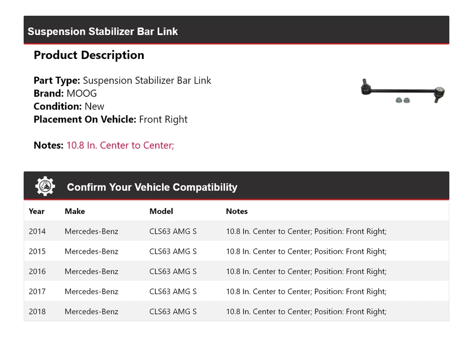 Barra estabilizadora de suspensión MOOG 2014-2018 para Mercedes-Benz CLS63 AMG S Foto 2 de 4