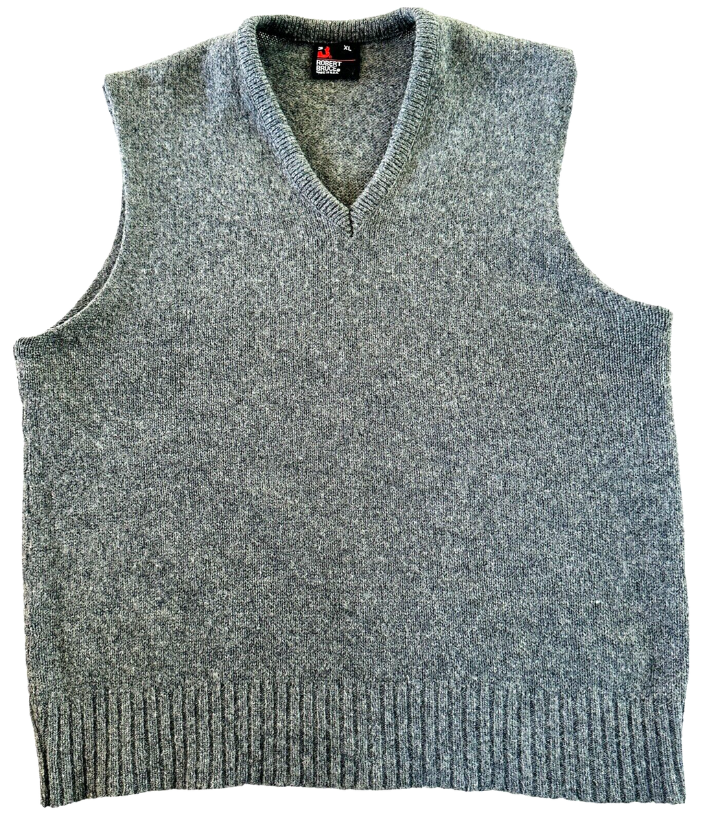 Vintage Robert Bruce Sweater Vest Men's XL V-neck Sleeveless Gray