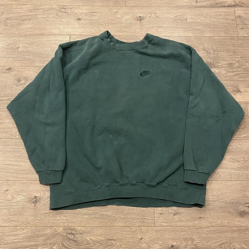 90s Nike Forest Green Spellout Side Swoosh Crewneck Size XL 90s Nike Forest Green Spellout Side Swoosh Crewneck Size XL