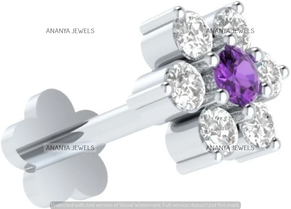 Broche de nariz feminino ouro branco 14K diamante natural H-I/S-I 0,05 CT - Imagem 2 de 4