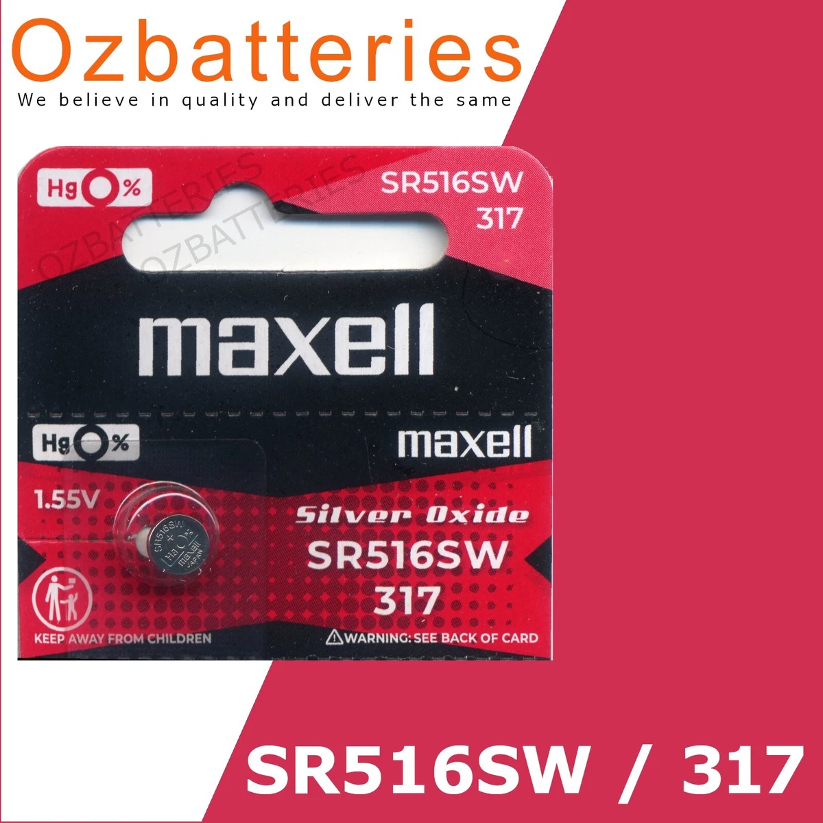 1pc SR516SW, (317) Maxell Silver Oxide Battery 1.55V made in Japan EX: 12-2030