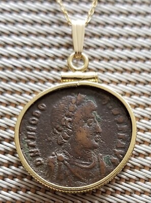 Roman Emperor Theodosius I The Great Authentic Ancient Coin Gold Filled  Necklace