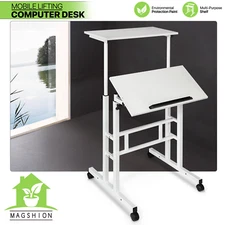 Office Workstation Stand Up Laptop Desk Adjustable Height Computer Table w/Wheel