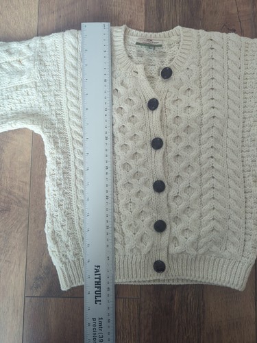 Cardigan Merino Wool Sweater Button Front Aran Knit BeigeCable Knit - Picture 7 of 11