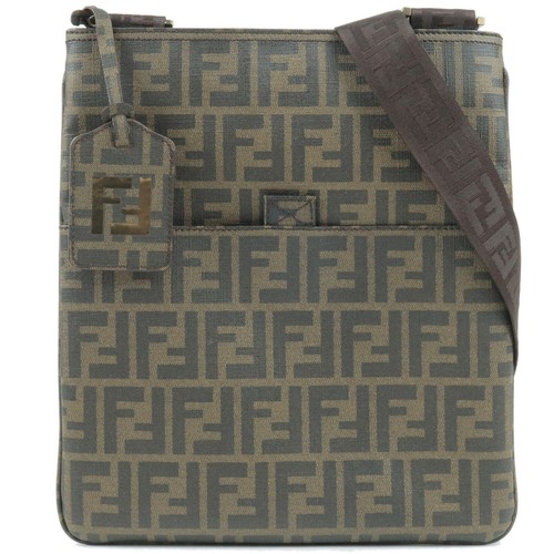 FENDI Zucca Print PVC Shoulder Bag Khaki Black 7VA207 Auth Used