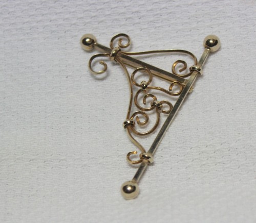 VTG GOLD FILLED LOVELY INTRICATE SIGN POST BROOCH PIN SIGNED JMS 2 1/4" X 1 5/8" - Picture 6 of 7