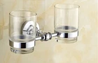 Polished Chrome Brass Toothbrush Holder Double Glass Cups Holder Wall Mounted