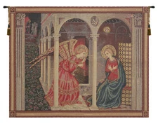 Annunciation with Gold Lurex European Tapestry, Religious Christian Art