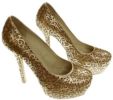 ALICE & OLIVIA Women's LARIMORE Gold LASER CUT PLATFORM HEELS - US 8.5 / EU 38.5