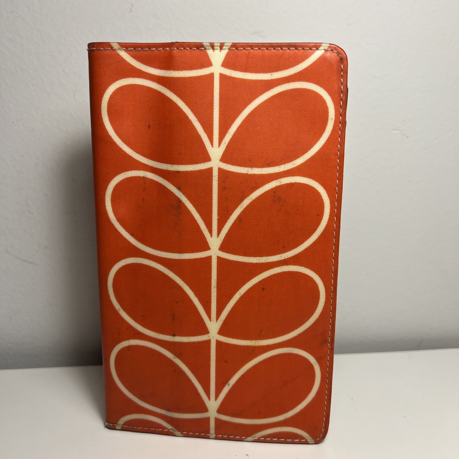Orla Kiely Orange Brown Leather Wallet ASIS Needs TLC Leaf Card Holder Slim eBay