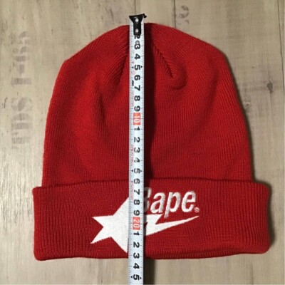 A BATHING APE TWIN STA KNIT CAP レッド A BATHING APE（アベイシングエイプ）の「TWIN STA KNIT CAP M