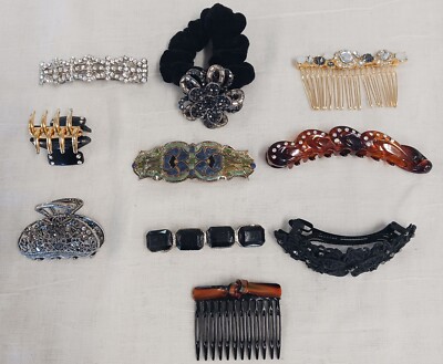 Lot of 10 Vintage Barrettes & Retro Hair Accessories Rare Pieces
