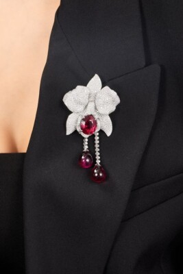 Lab Burma Rubin Blume Statement Brosche 925 Sterling Silber CZ Handarbeit Sch...
