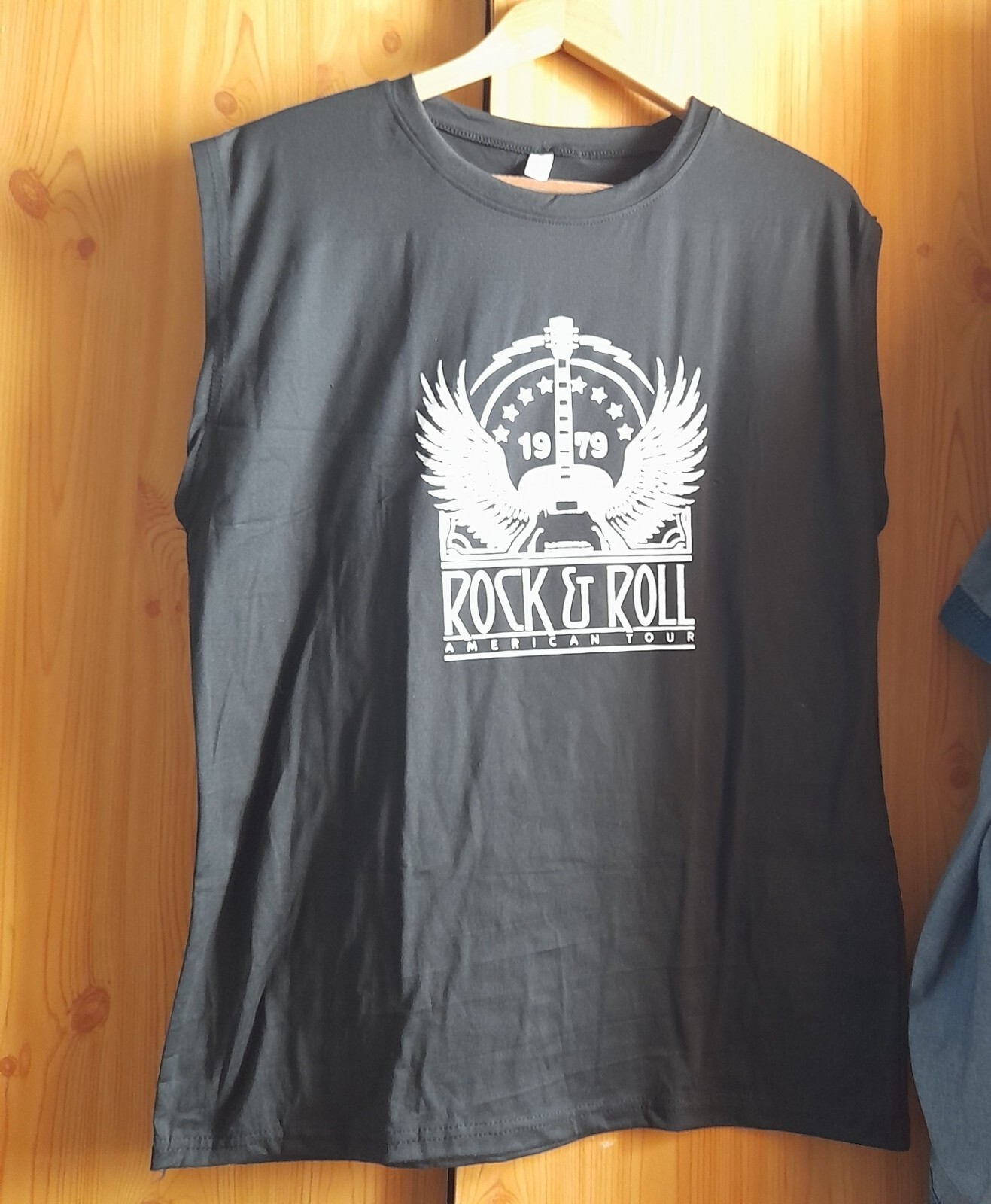 Camiseta de Hilo con impresión en Vinilo de Sin Mangas Rock & Roll 1979 XXL mide