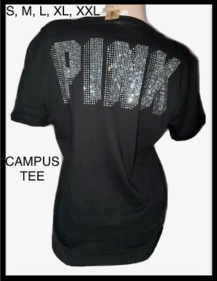 Victoria Secret Pink Bling Tee Shirt oversiz NWT Black Rhinestones
