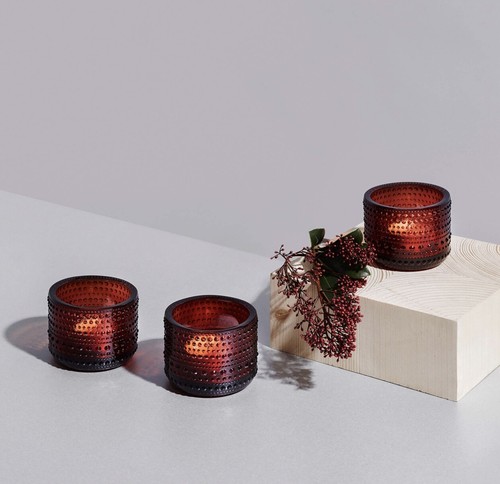 iittala Kastehelmi Votive Cranberry colour Candle holder tealight 64mm-2,52 Inch - Picture 3 of 12