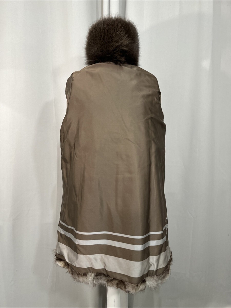 Real Fur Blue Arctic Fox Grey Mix Vintage Oversized Coat Fur FR454
