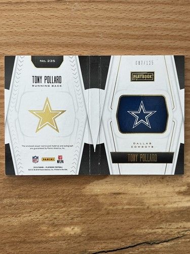 2019 Panini Playbook Tony Pollard Rookie Patch Auto Gold Booklet /125 Cowboys - Picture 2 of 2