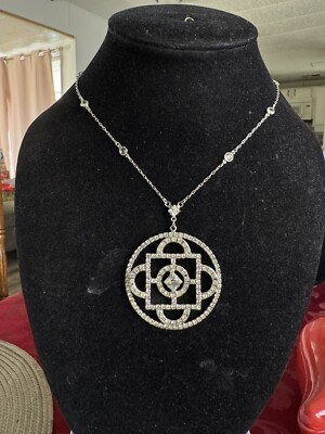 Signed ROBERTA CHIARELLA silver TONE 16  Rhinestone Medallion Choker Necklace